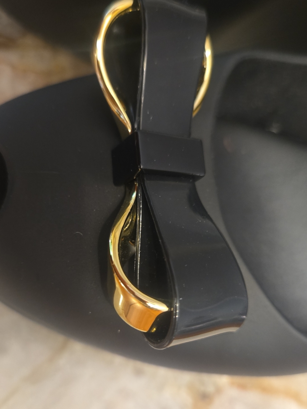 Nib Melissa Black Peep-Toe Wedge Heels with Gold Accent Size 6 - Picture 6 of 7